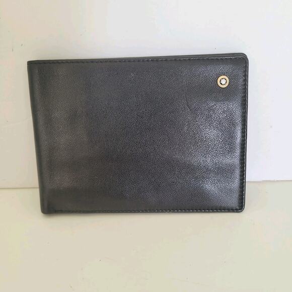 Montblanc Men's Leather Black Wallet Card Bill Holder Medium Bifold Logo Leather - Picture 1 of 12
